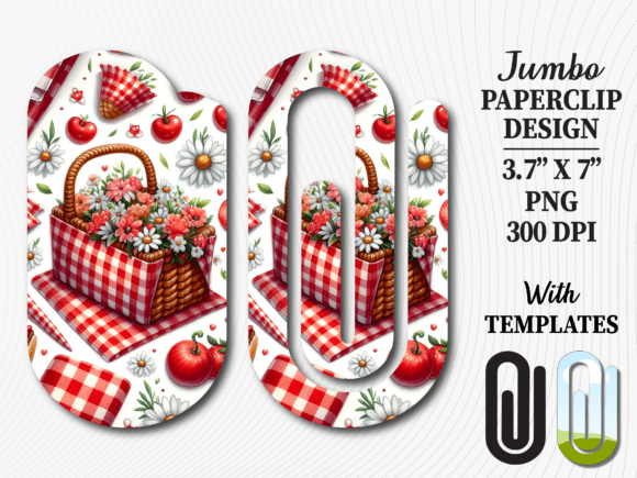 Basket Gingham Floral Jumbo Paperclip Design