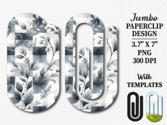 Black and White Foliage Jumbo Paperclip