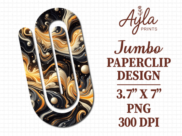 Black Gold Marbled Swirl Jumbo Paperclip