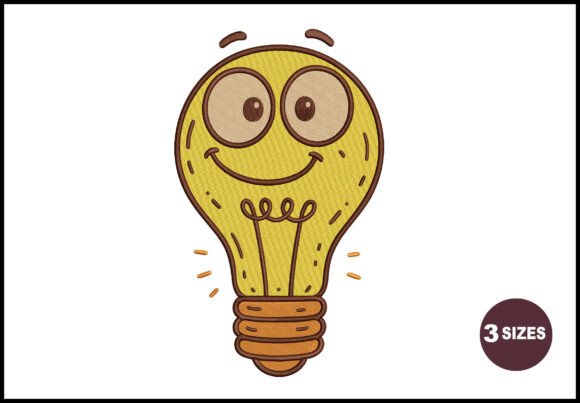 Smiling Light Bulb Embroidery Design: Brightening Spaces with Stitched Joy