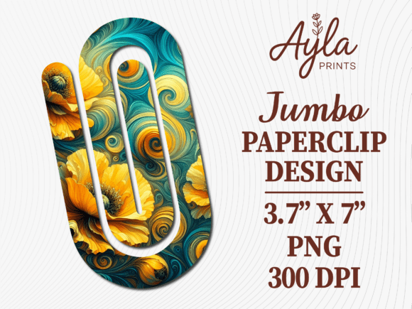 Teal Gold Floral Art Jumbo Paperclip