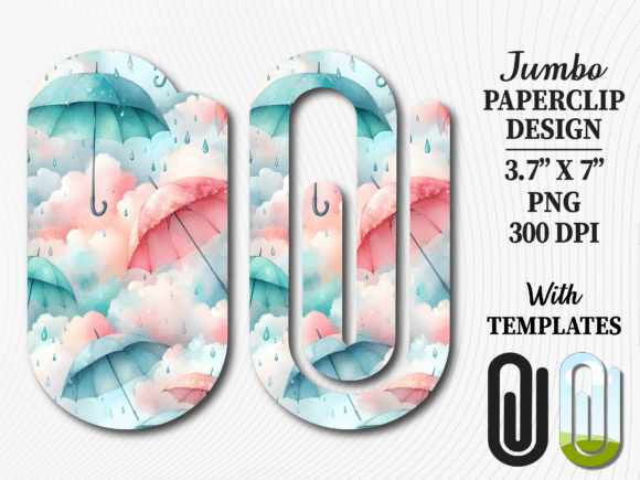 Watercolor Umbrella Rain Jumbo Paperclip: A Versatile Design for Every Creative Project